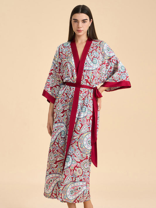 Paisley Print Satin Kimono Robe