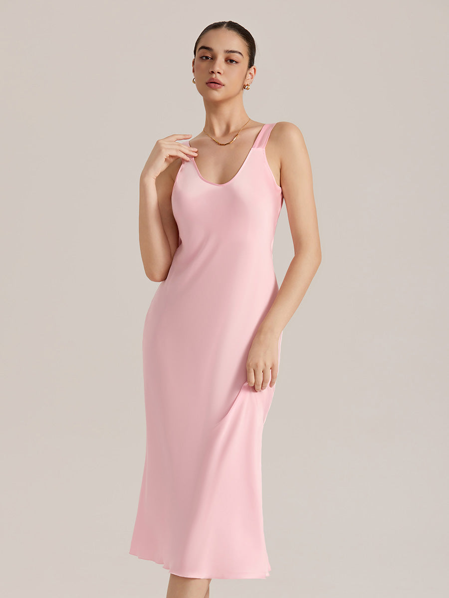 Satin Chiffon V-Neck Midi Slip Dress
