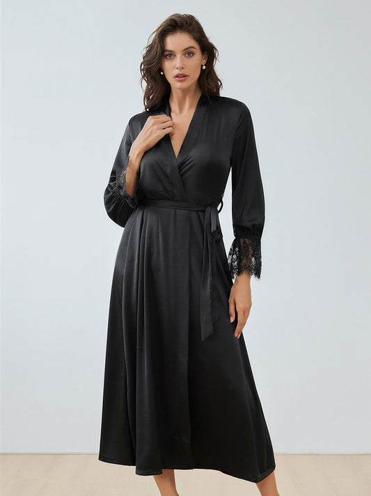 Black Satin Chiffon Maxi Robe