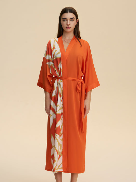 Colorblock Floral Satin Kimono Robe
