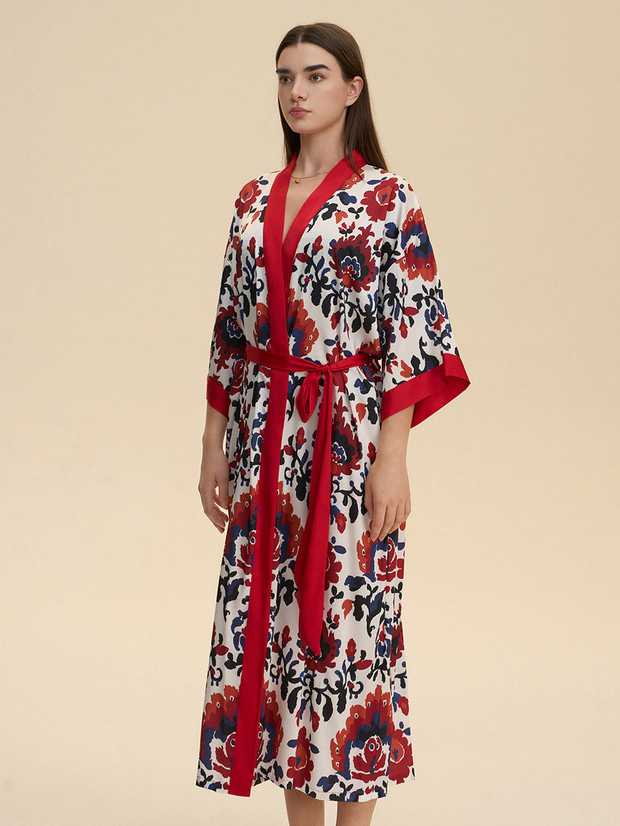 Boho Floral Satin Kimono Robe