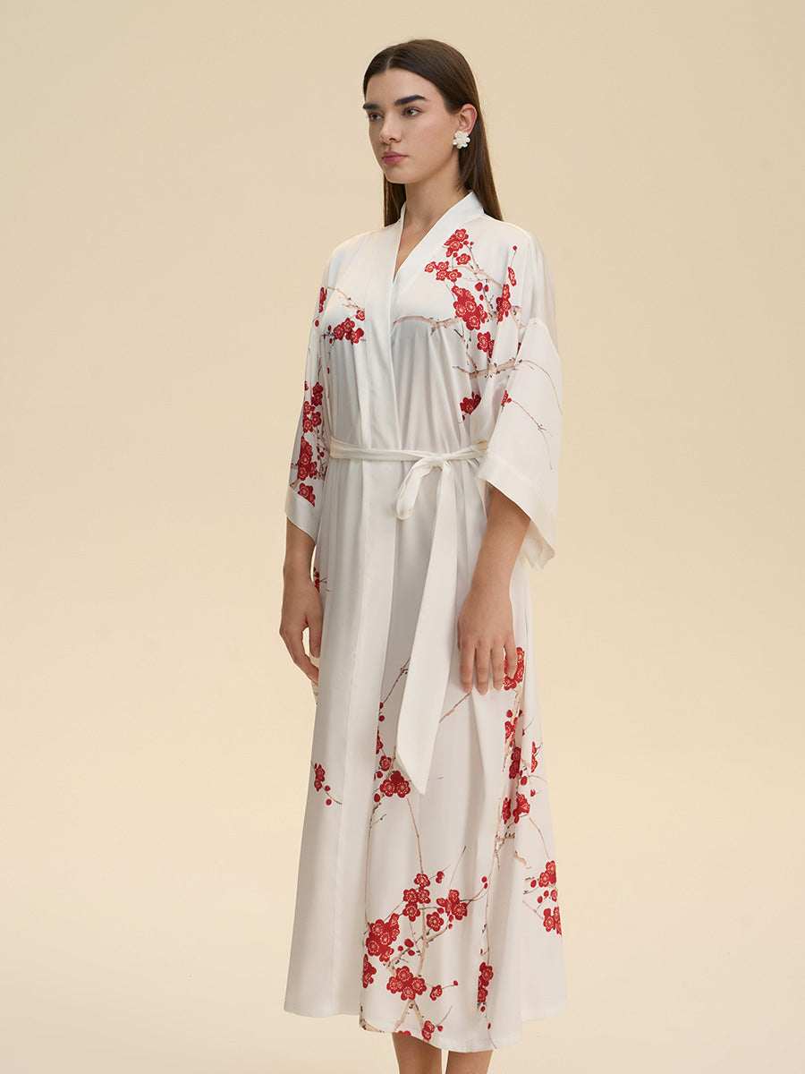Plum Blossom Satin Kimono Robe