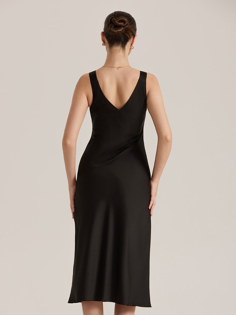 Satin Chiffon V-Neck Midi Slip Dress