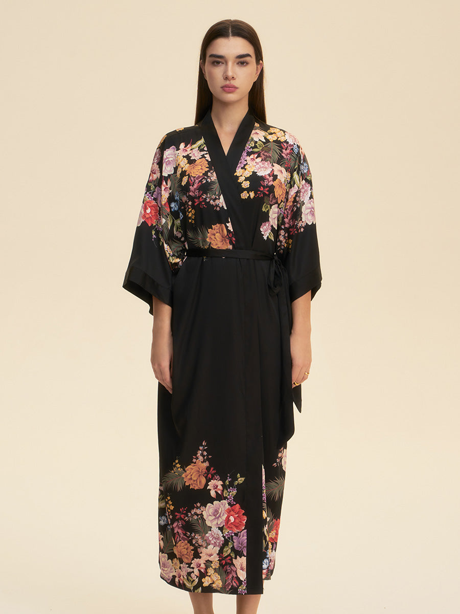 Floral Satin Kimono Robe