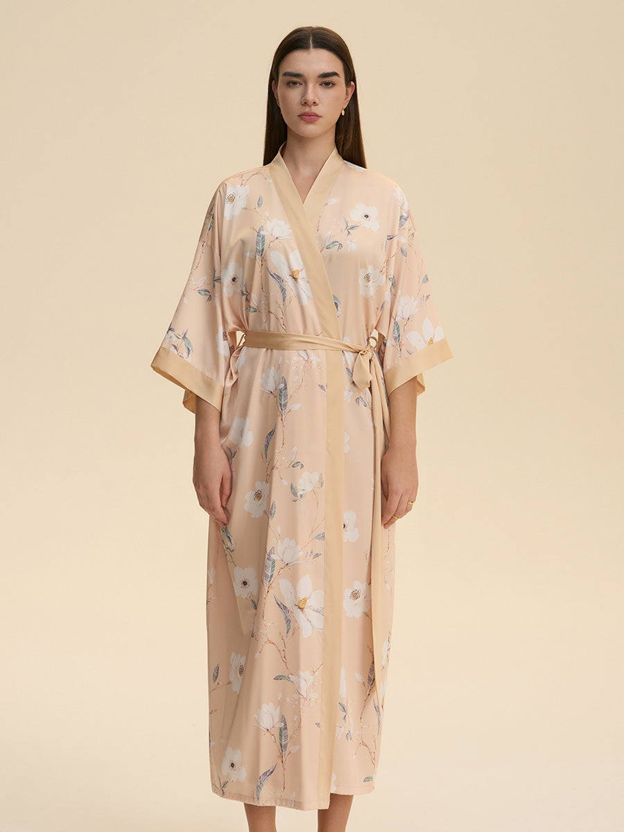 Floral Satin Kimono Robe