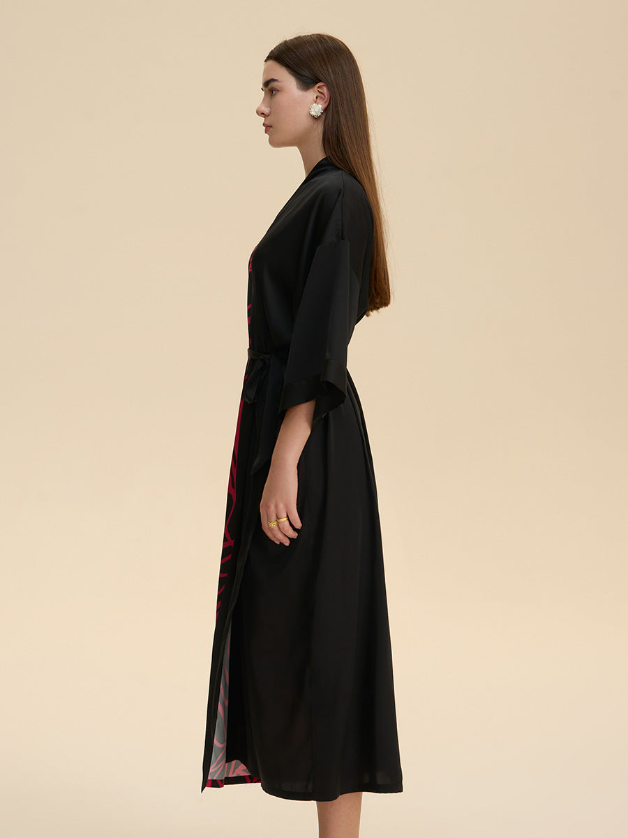 Colorblock Botanical Satin Kimono Robe