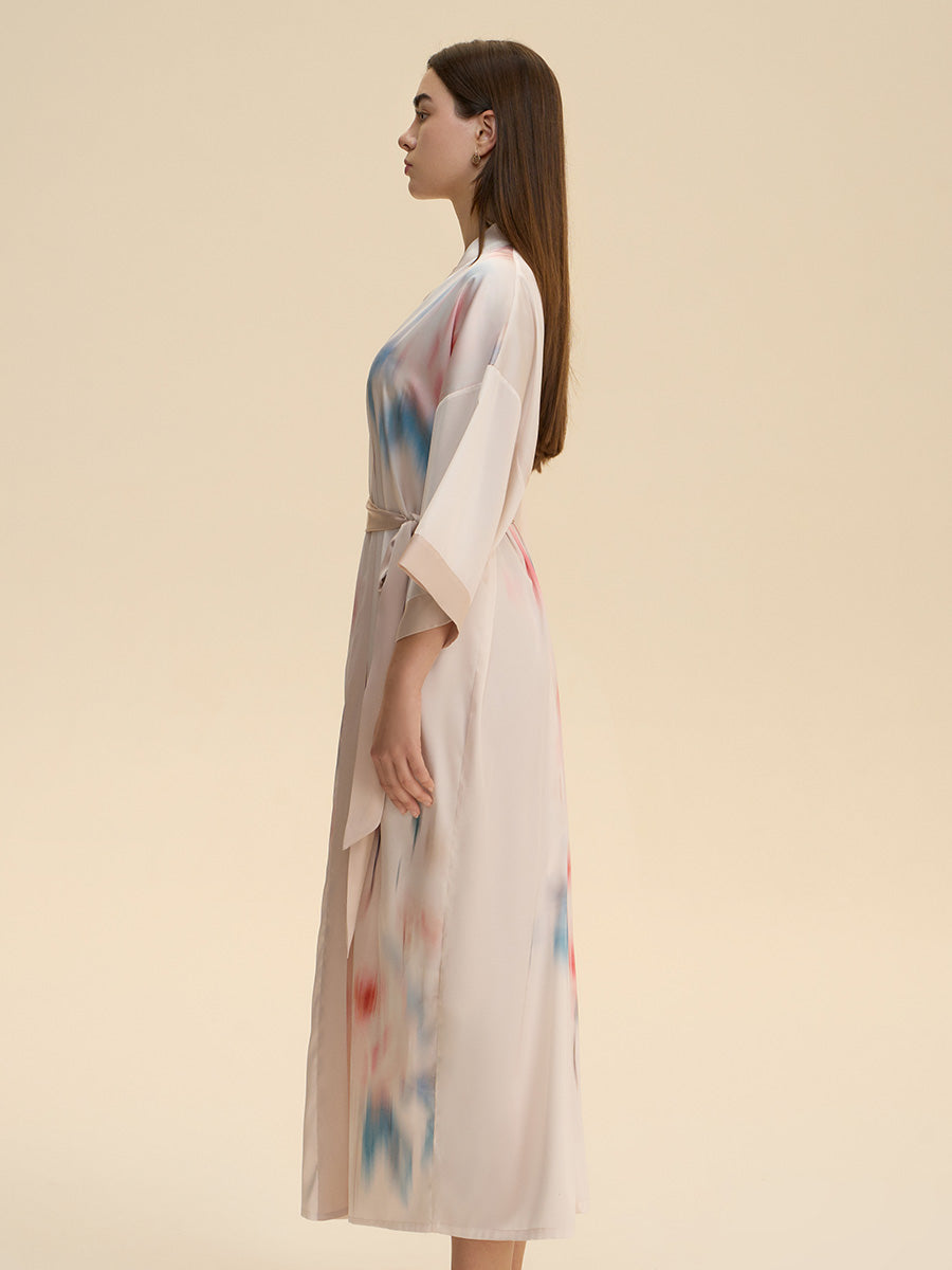 Watercolor Floral Satin Kimono Robe