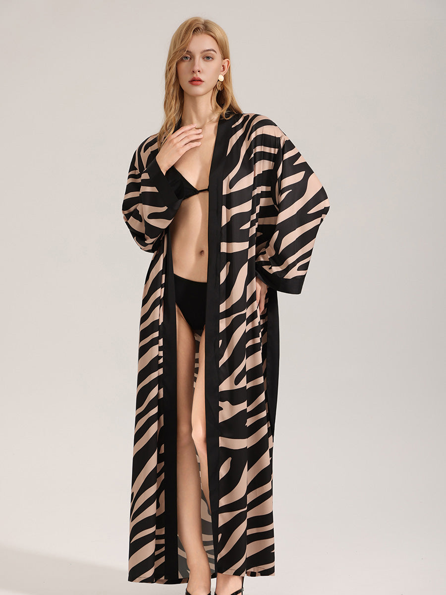 Zebra Print Satin Maxi Robe