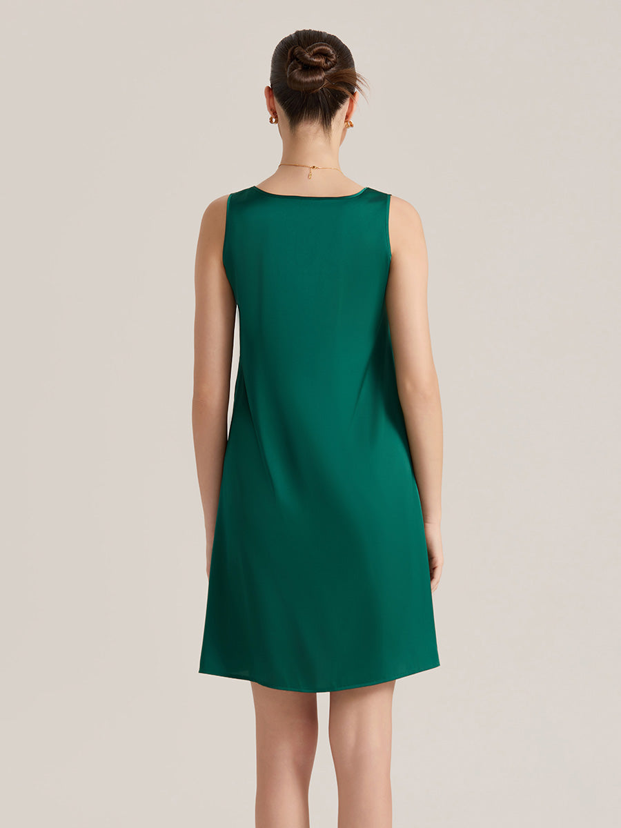 Emerald Green Satin Sleeveless Shift Dress