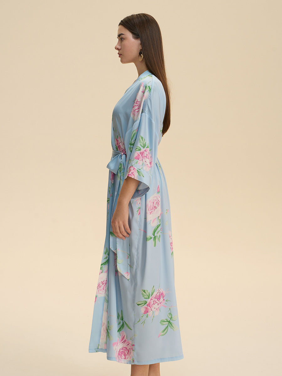 Floral Satin Kimono Robe