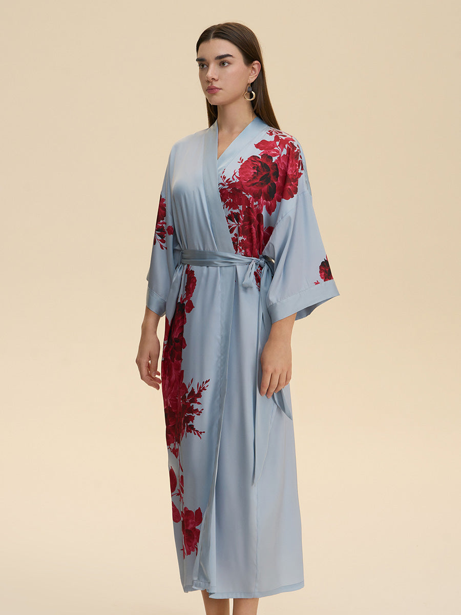 Floral Satin Kimono Robe