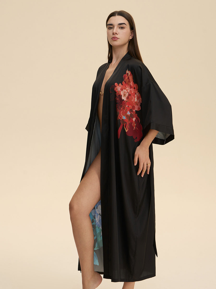 Floral Satin Kimono Robe