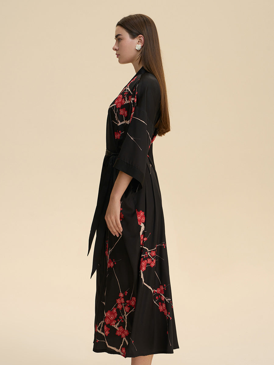 Plum Blossom Satin Kimono Robe