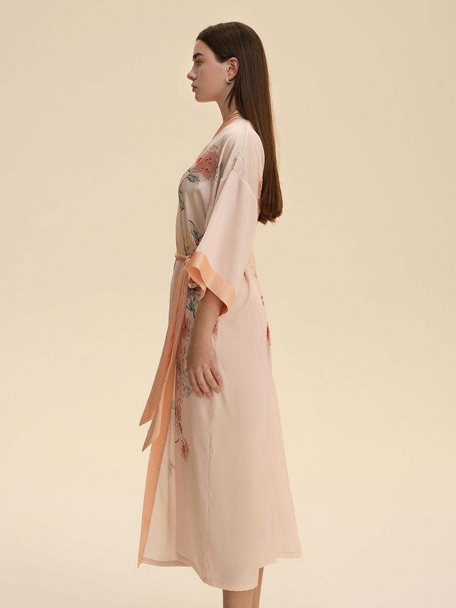 Floral Satin Kimono Robe