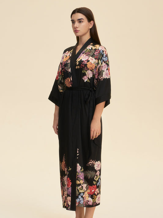 Floral Satin Kimono Robe