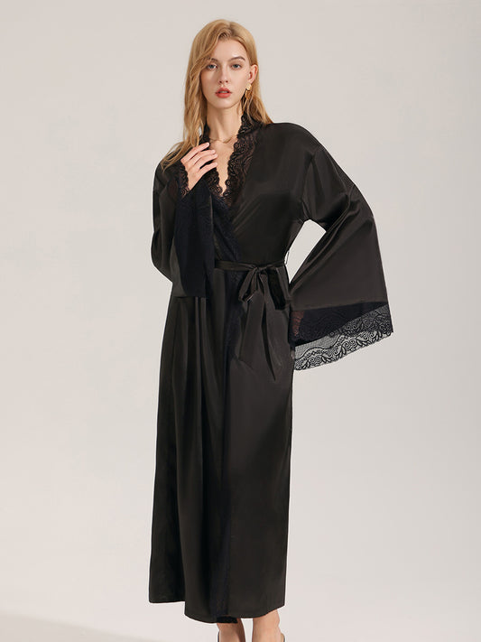 Black Satin Lace Robe