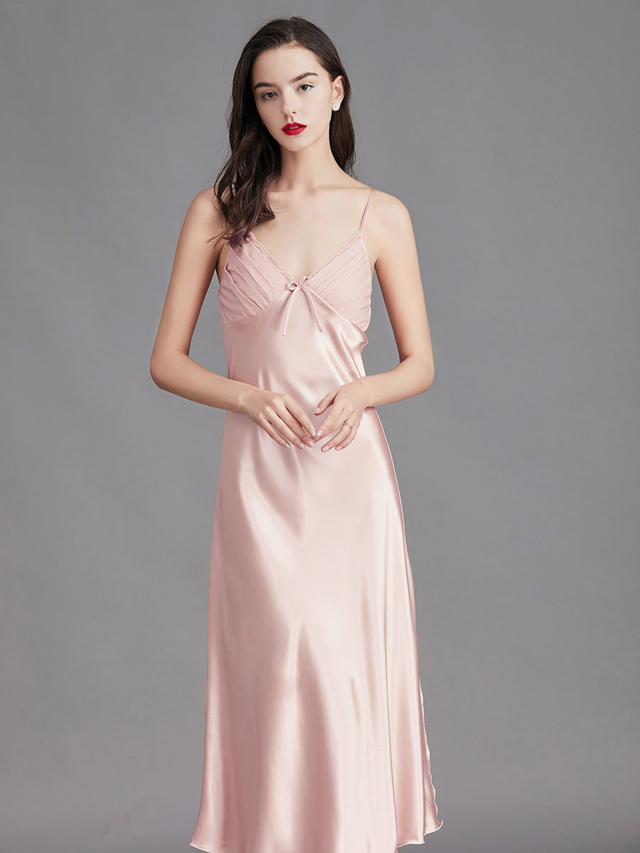 Blush Pink Silky Lace Trim Slip Dress