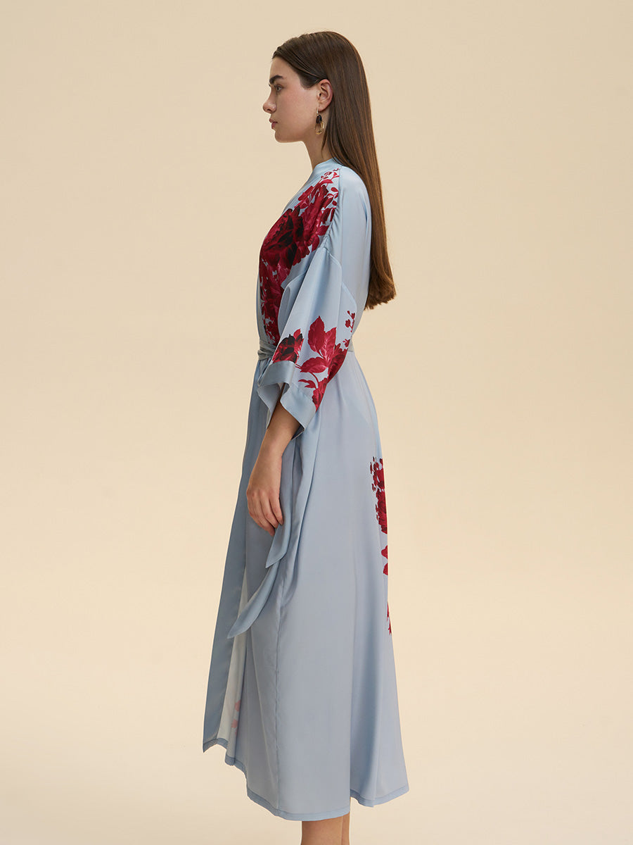 Floral Satin Kimono Robe