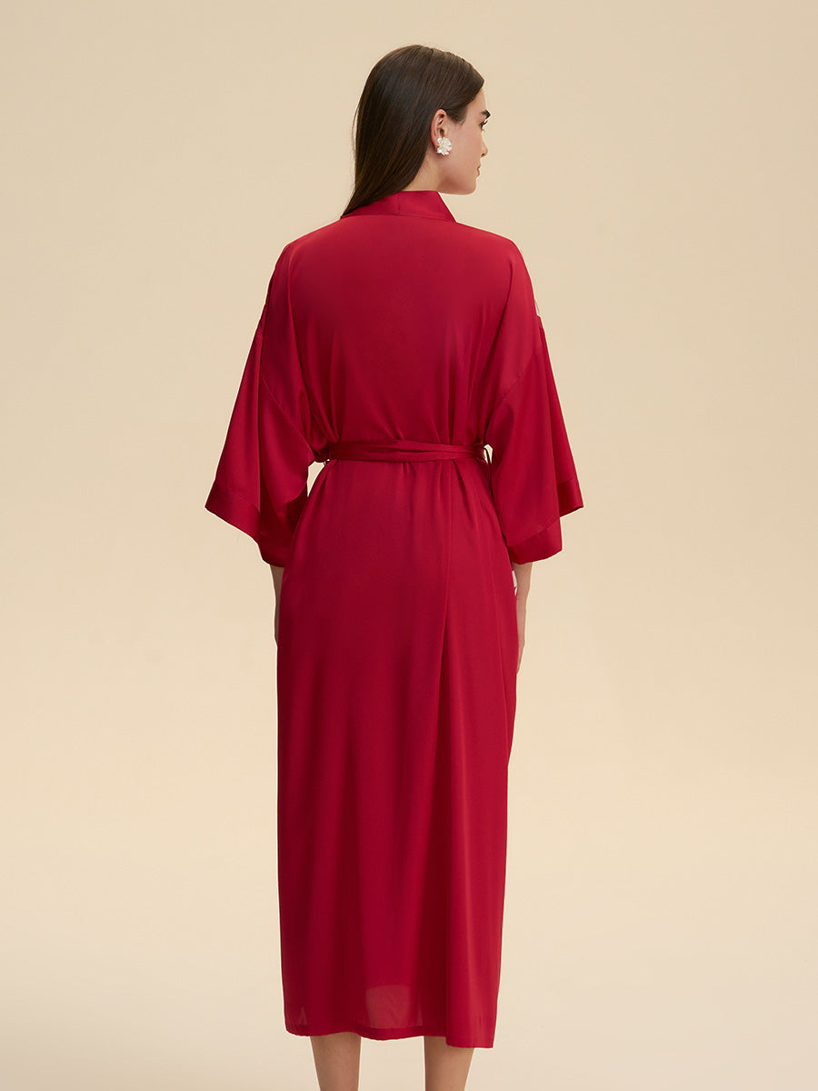 Colorblock Floral Satin Kimono Robe