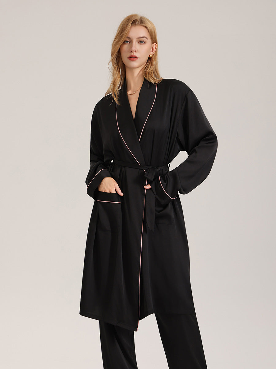 Piped Trim Satin Robe