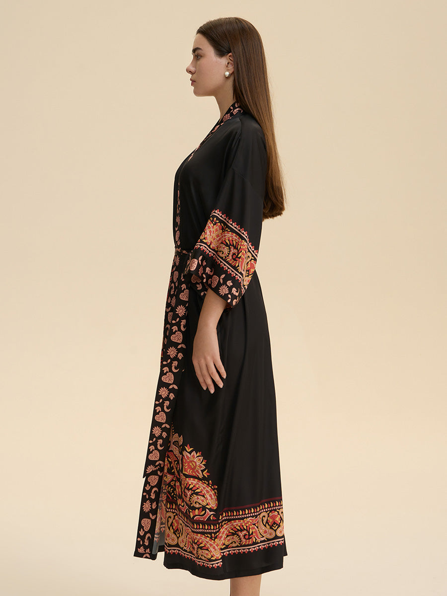 Black Paisley Satin Kimono Robe