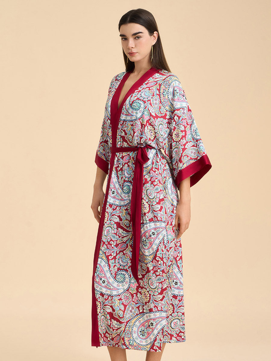 Paisley Print Satin Kimono Robe