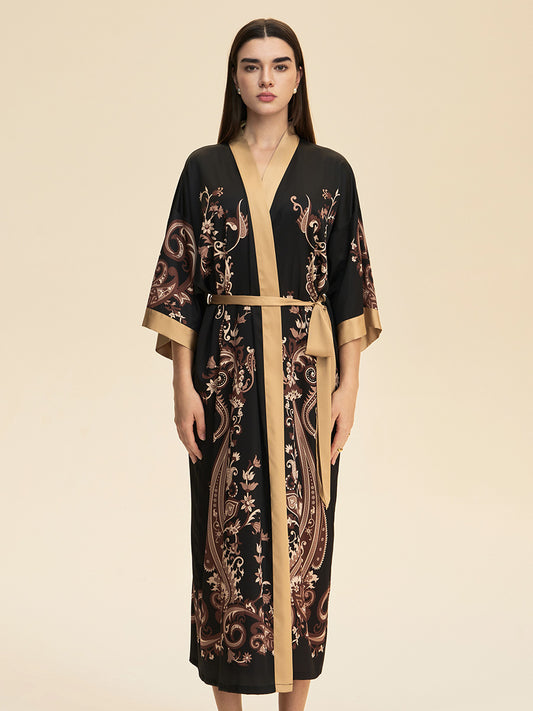Paisley Print Satin Kimono Robe
