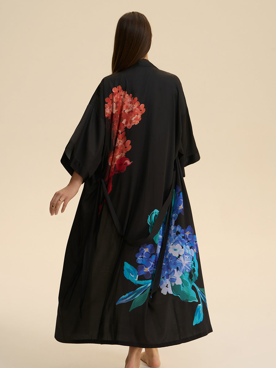 Floral Satin Kimono Robe