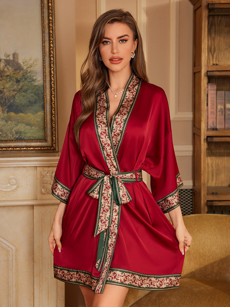 Wine Red Satin Lounge Robe