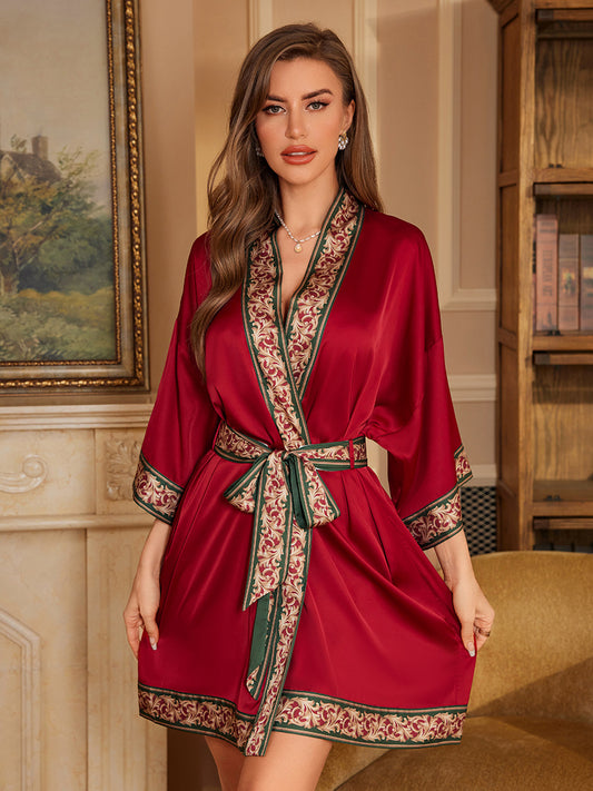 Wine Red Satin Lounge Robe