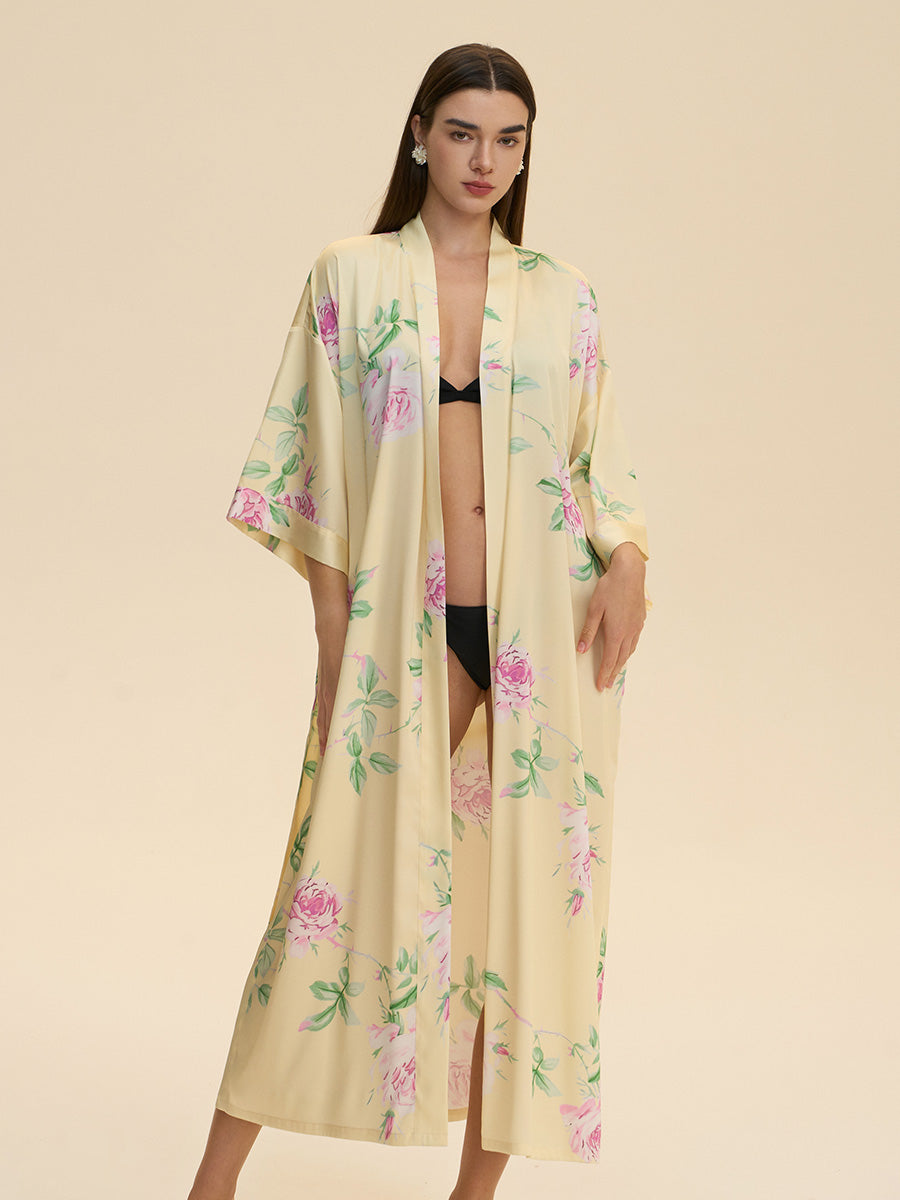 Floral Satin Kimono Robe