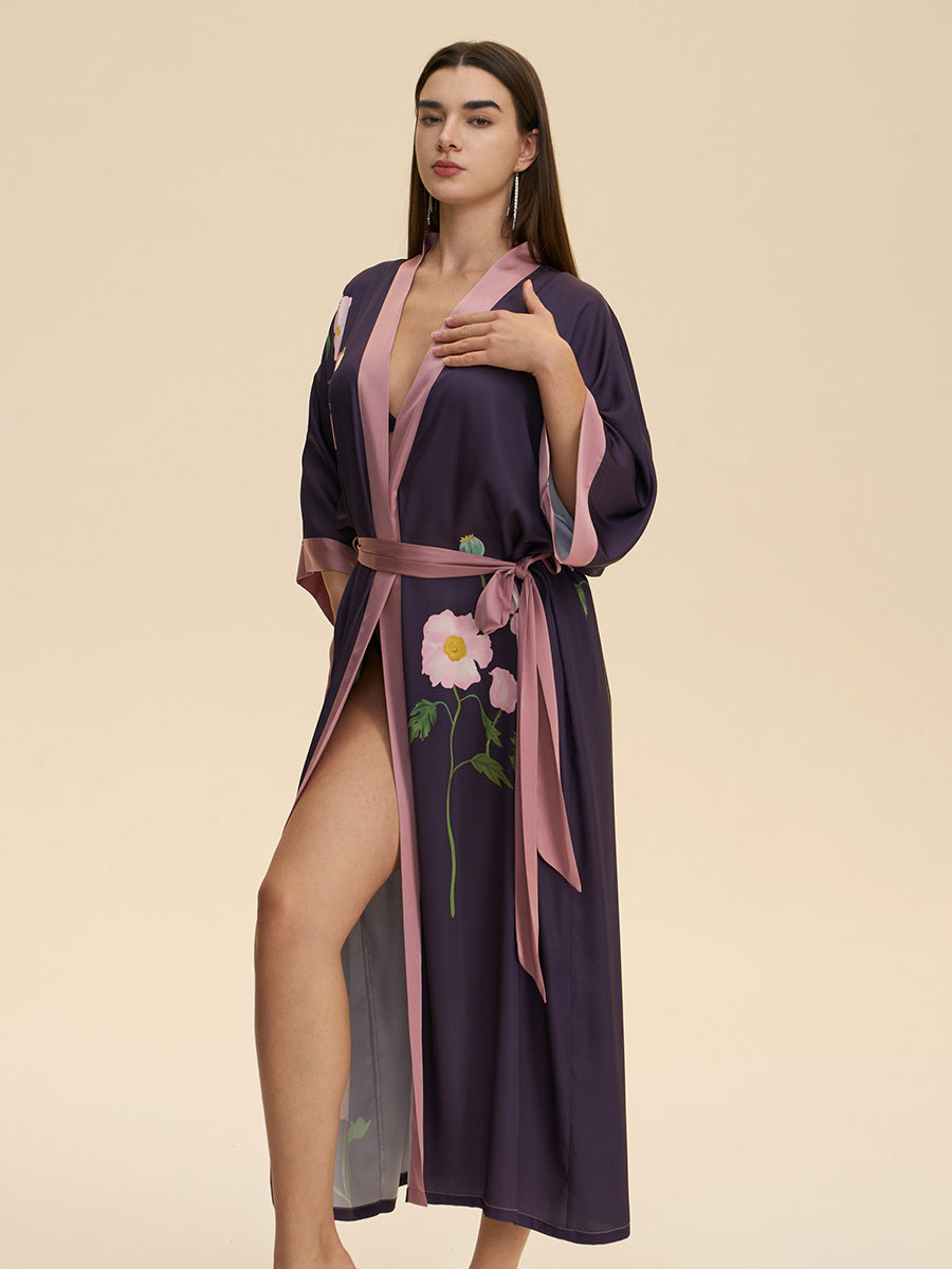 Floral Satin Kimono Robe