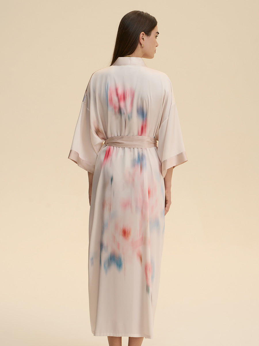 Watercolor Floral Satin Kimono Robe