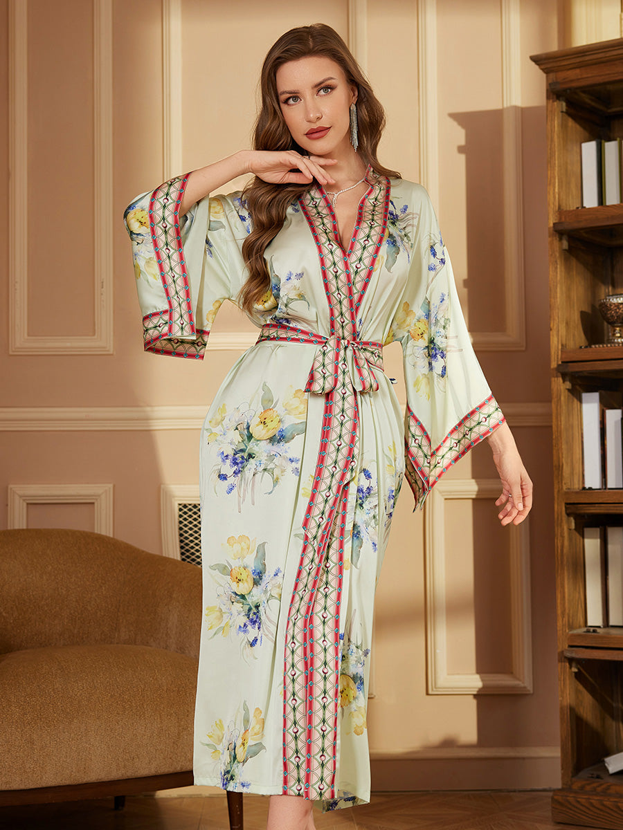 Tulip Floral Satin Kimono Robe