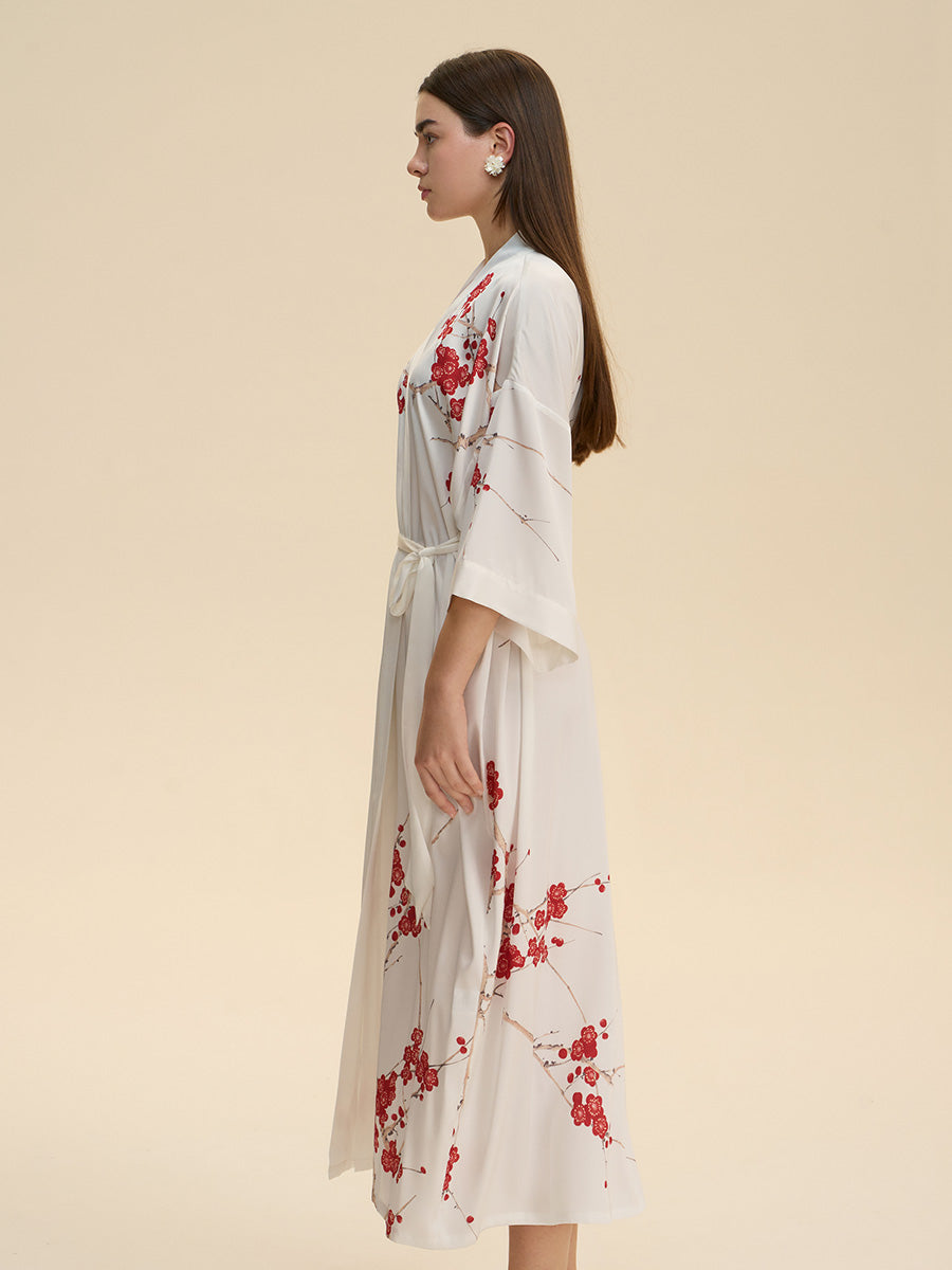 Plum Blossom Satin Kimono Robe