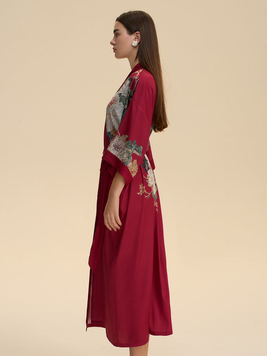Floral Satin Kimono Robe