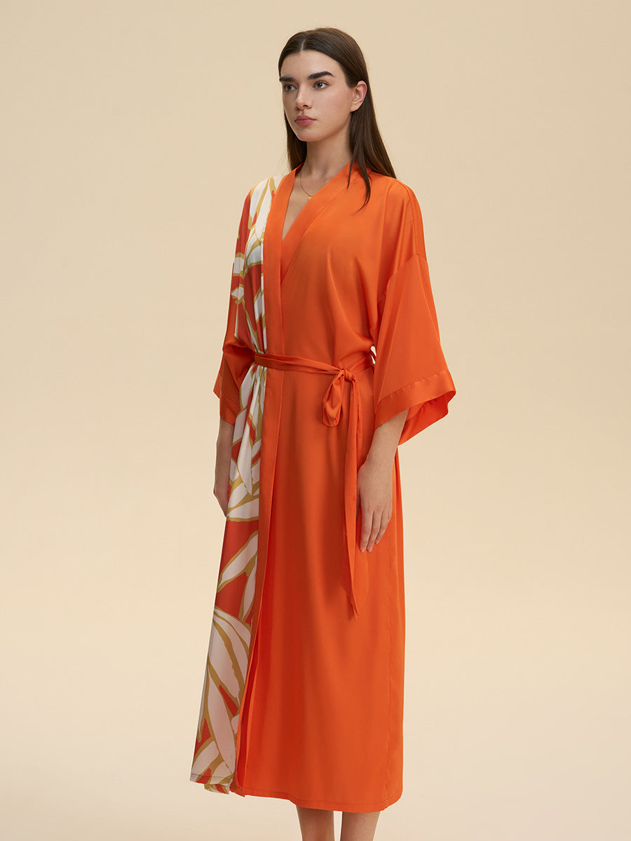 Colorblock Floral Satin Kimono Robe