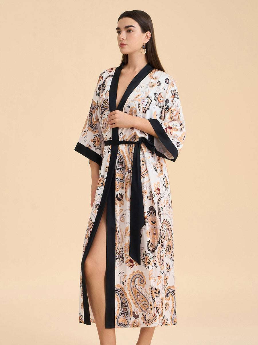 Paisley Print Satin Kimono Robe