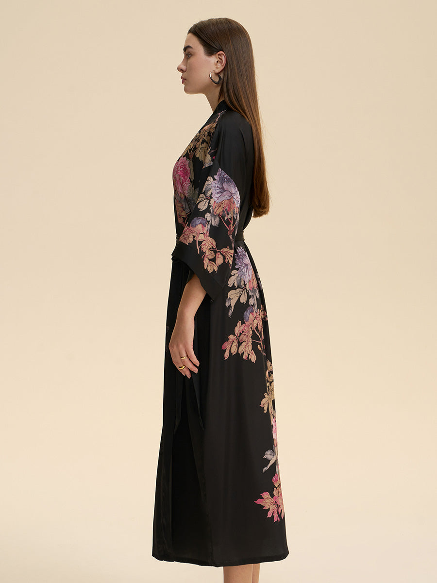 Floral Satin Kimono Robe