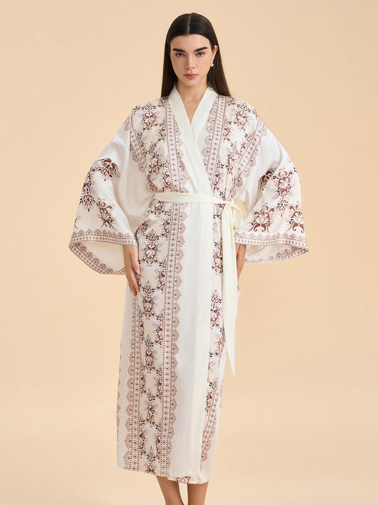 Bohemian Floral Satin Kimono Robe