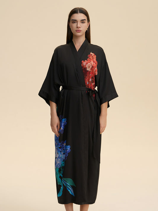 Floral Satin Kimono Robe