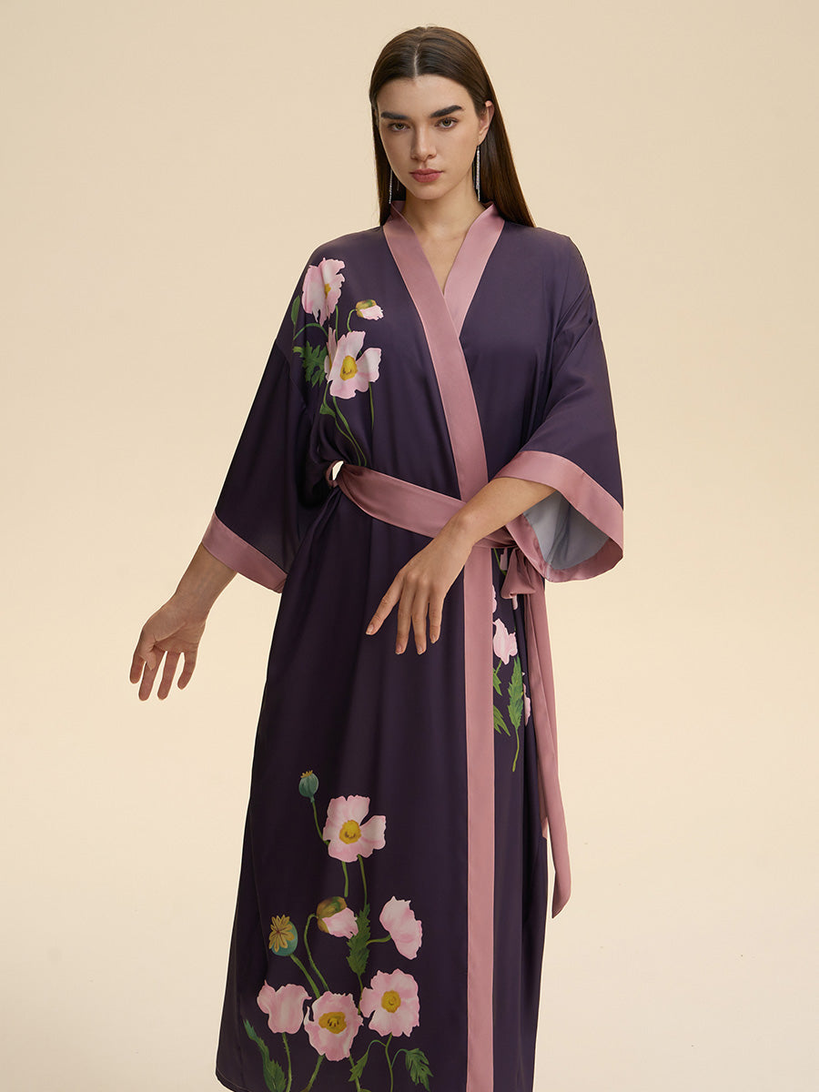 Floral Satin Kimono Robe