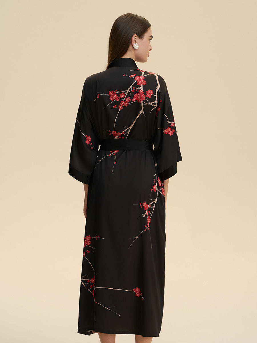 Plum Blossom Satin Kimono Robe