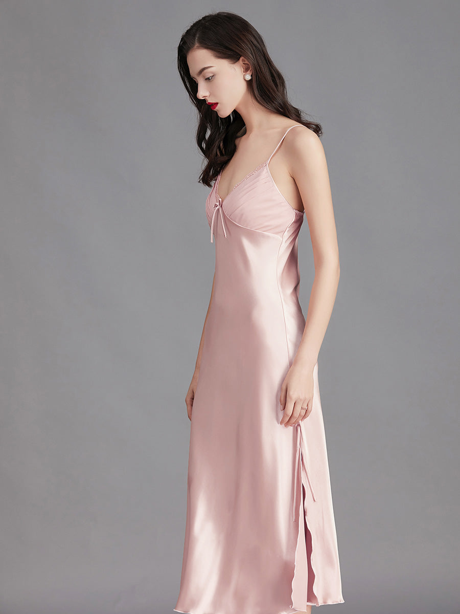 Blush Pink Silky Lace Trim Slip Dress