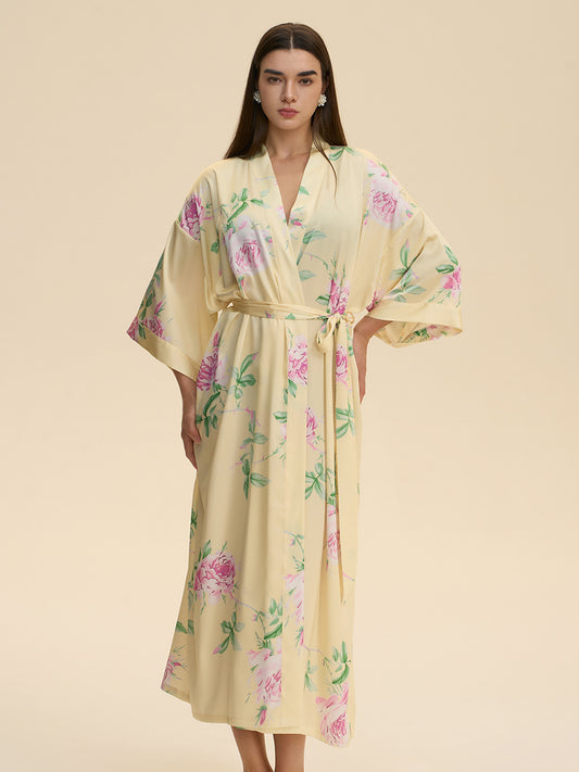 Floral Satin Kimono Robe