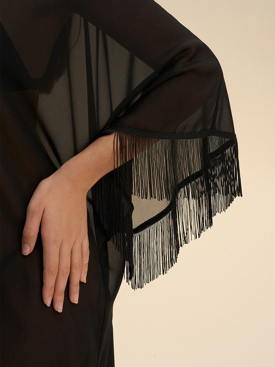 Fringe Trim Sheer Cover-Up Robe