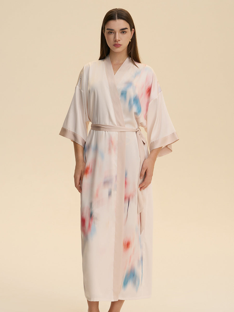 Watercolor Floral Satin Kimono Robe