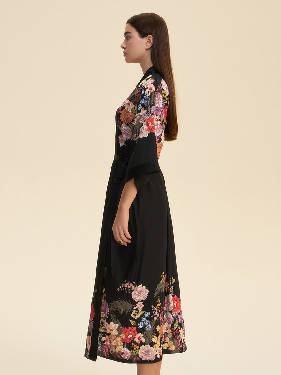 Floral Satin Kimono Robe