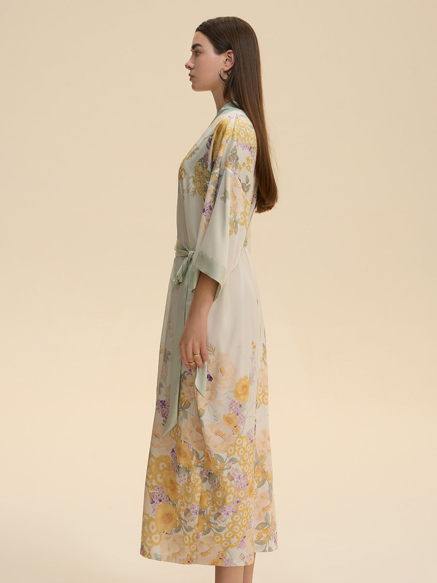 Floral Print Satin Kimono Robe
