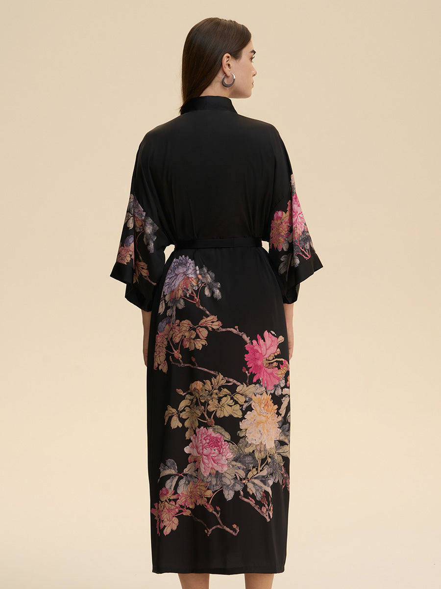 Floral Satin Kimono Robe